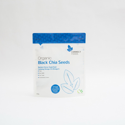 supporto opaco dell'ANIMALE DOMESTICO 500g sul nero Chia Seeds Packaging dei sacchetti di plastica 123um